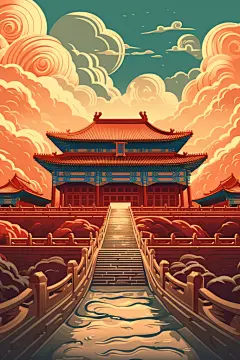 黑夜星空建筑漫画扁平风插画