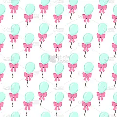 手绘无缝图案-蓝色卡通气球剪辑艺术-时尚插图，印刷，海报，横幅，笔记本，纺织品。孤立的没有背景。夏天