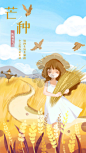 芒种插画之稻田里的少女-2988*5315-花瓣美素