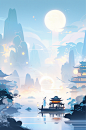 数字艺术中国风传统中秋节插画海报背景-众图网