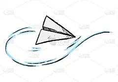 简单的矢量手绘插图。纸飞机。在白色背景上孤立的彩色绘图。图形的涂鸦,画草图。原始风格的单幅图片设计，