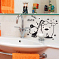 洗手间浴室镜子瓷砖趣味卡通墙贴 卫生间防水贴纸 可爱刷牙 W745