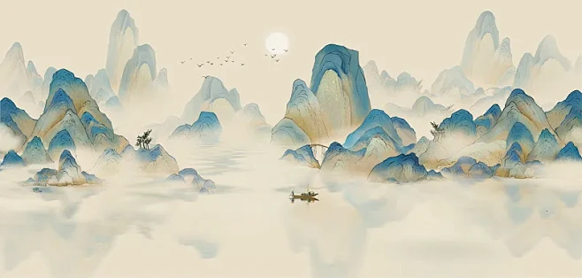 新中式千里江山图 意境水墨山水画背景图片下载图片_莫干山图片素材-花瓣网