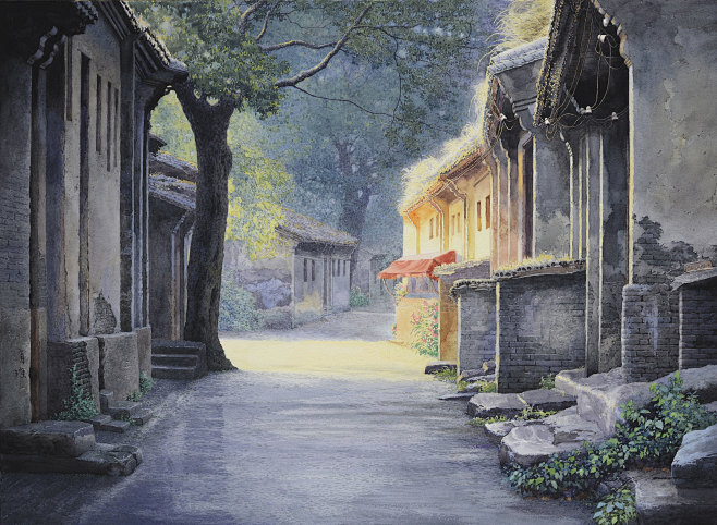 〔 洒满阳光的胡同 〕 黄有维 绘