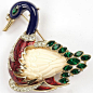 Hattie Carnegie Enamel Faux Ivory and Lapis Swimming Swan with Emerald Feathers Pin