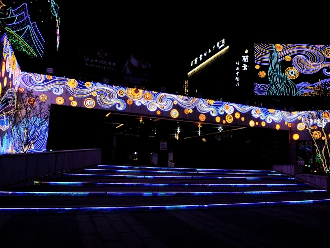 灯光美陈-灯光秀城市亮化工程夜景照明-夜空彩虹-花瓣网