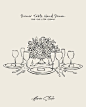 Hand drawn dinner table SVG, PNG, CANVA. Illustration for invitation, stationery or branding. Doodle