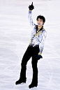 Yuzuru Hanyu of Japan celebrates winning Ice Men Skating Final during day three of the ISU Grand Prix of Figure Skating Final 2014/2015 at Barcelona...