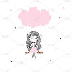 粉色,矢量,时尚,卡通,T恤,云,女孩,可爱的,摇摆,设计