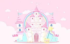 粉色唯美卡通梦幻彩虹城堡场景插画梦幻城堡背景