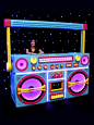 Giant Ghetto Blaster Prop With Lights - Neon Blue: