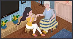 重阳节插画登高山爷爷奶奶赏菊老两陪口伴老人洗脚PSD设计素材-淘宝网
