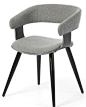 Cadeira moderna com estofo em tecido cinza e pés em metal preto  Contemporary chair with gray fabric upholstery and black metal feet   HERA