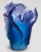 Daum Blue Tulip Art Glass Vase:
