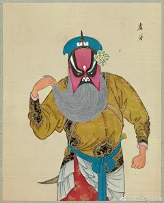#人物画#【 清末 佚名 《京剧一百人物像》④ 】京剧美学中，人物扮相有着丰富的艺术性与文化内涵，京剧中的人物塑造，往往蕴含了历史、文学、美术等种种丰富的文化资源与传统因素。京剧角色经扎扮可以说已不是演员本人，而成为一件艺术品，角色上台未曾唱念表演，观者就知道他是何许人物，这就是所谓的 ​​​​...展开全文c