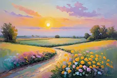 公园绘画风景景色油画插画图片