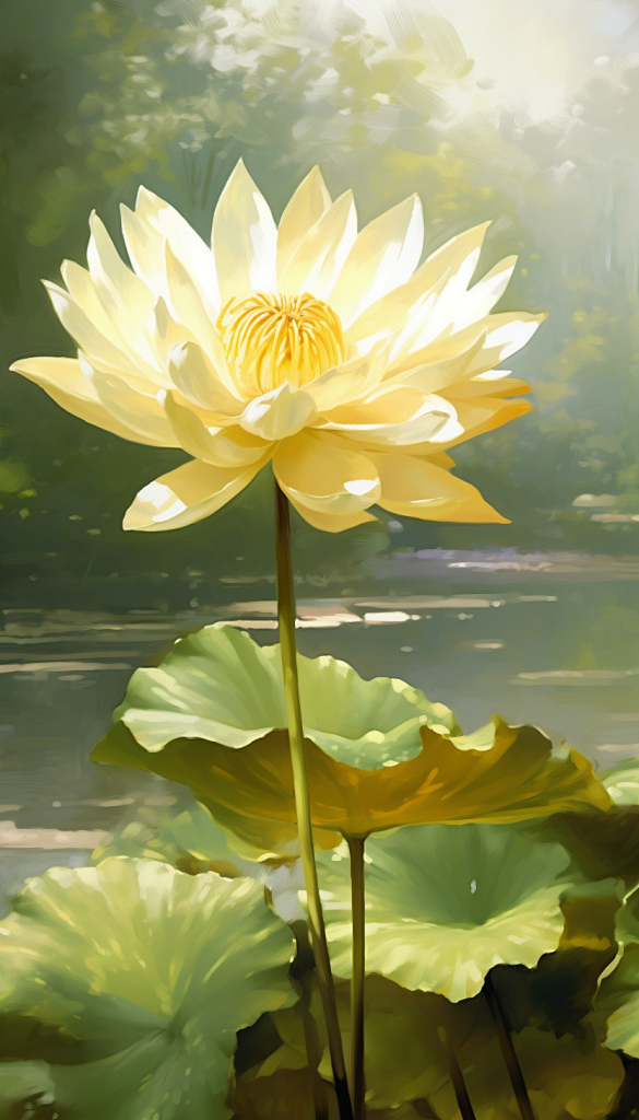 清新弥散风国风荷花油画风花卉插画