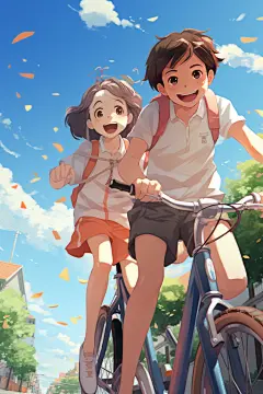 学生放暑假漫画风结业插画
