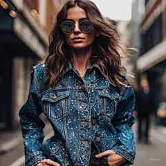 AI绘画_Prompts_Grumpy_Smurf_wearing_sequins_with_denim_Woman_with_long_68f68ab2-a8dc-48bb-be40-67503bb47427_xpanx.com