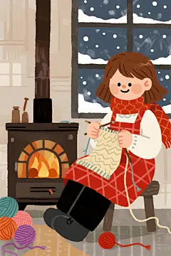 冬季冬至暖冬织围巾织毛衣卡通人物形象