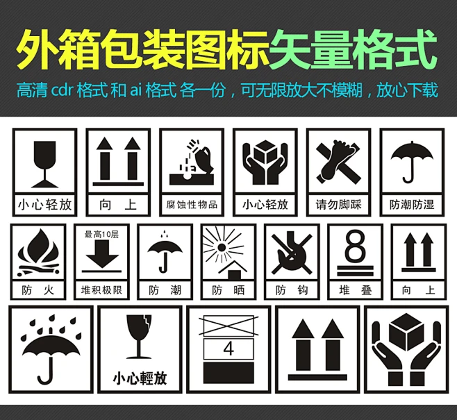 包装箱纸箱警示标识设计素材纸箱图标-花瓣网