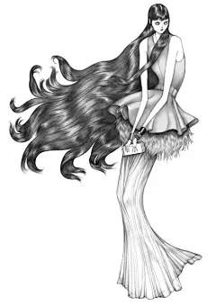 【Laura Laine的鬼魅服装设计作品欣赏】
　Laura Laine来自芬兰首都赫尔辛基，大学主修服装设计专业，现在是一名自由插画师，擅长时尚插画，风格类似蜡笔画和炭笔画。以黑白色为主。这个戴着黑框眼镜的芬兰女孩，已经在芬兰当地的时尚圣经杂志PAP上发表了不少作品。并为Zara和Elle绘制了大量的插图画。