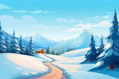 冬天山水雪地树木长城风景素材图片