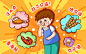 食品安全问题小男孩肚子疼卡通手绘原创插画海报