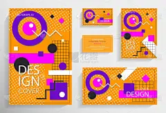 一套孟菲斯风格的海报。 收集凉爽明亮的封面。 矢量图形几何元素和形状为现代艺术. 招贴画、海报、杂志