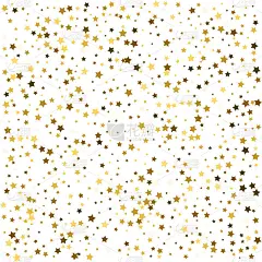 白色背景上随机下落的金色星星的抽象图案。闪光图案横幅，贺卡，圣诞和新年卡，邀请，明信片，纸包装。矢量