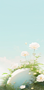landscape with flowers in the sky, in the style of minimalist backgrounds, porcelain, uhd image, ai yazawa, minimalist purity, beige and aquamarine, артур скижали-вейс