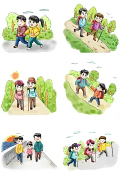 手绘爬山登山人物元素
