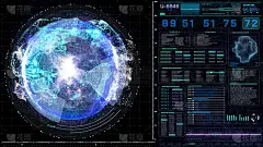 HUD未来面板蓝色地球扫描通信检查插图背景。