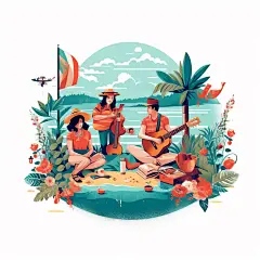 设图户外郊游露营场景扁平风夏季人物插画