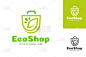 eco shop logo consisting shopping bag and leaf