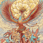 《山海经》—凤凰_鱼与小人__插画师作品_涂鸦王国gracg.com