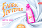 Realistic 3d fabric softener bleach package white silk textile, product package Premium Vector