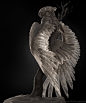 The Harpy, Katie Hallaron : The Harpy is a creature of legend, a female monster known for snatching and stealing. They are said to have the face of a woman and the body of a bird.
These images are my composite renders of a digital sculpture I created with