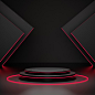 Red light round podium and black background for mock up