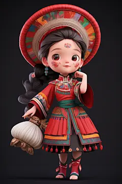 苗族服饰民族少数民族少女人物模型