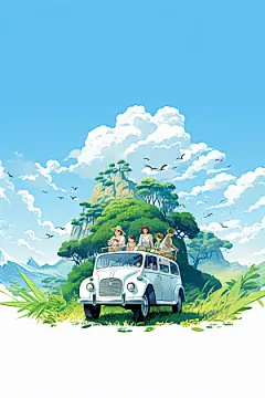 学生放暑假漫画风快乐插画