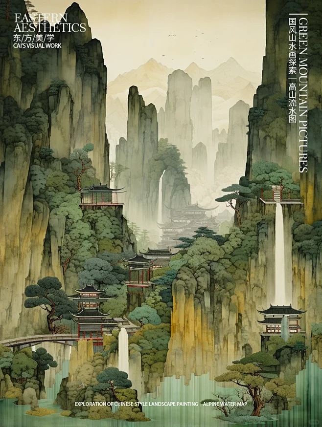 东方美学｜国风山水画探索｜高山流水图-花瓣网