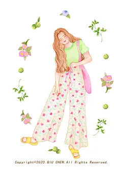 花与女孩 少女插画 手绘水彩 绘本 女孩 清晰 复古小清新