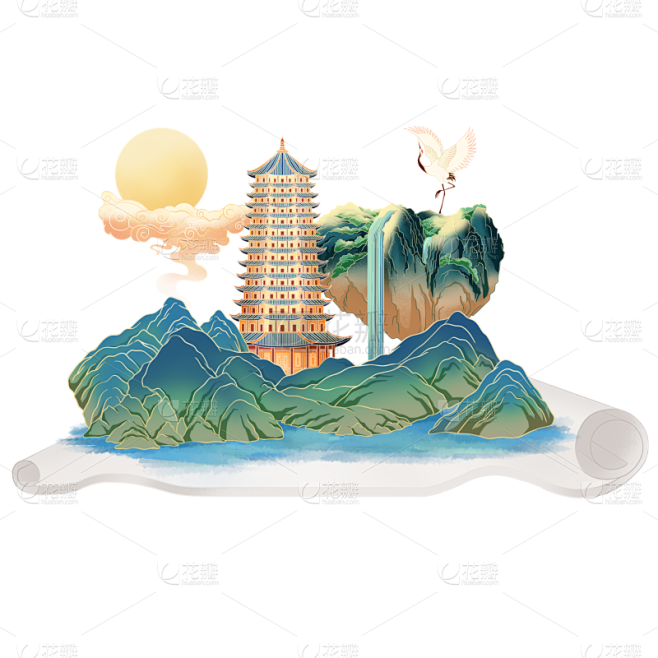 中国风-国潮园林画卷建筑元素1