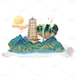 中国风-国潮园林画卷建筑元素1