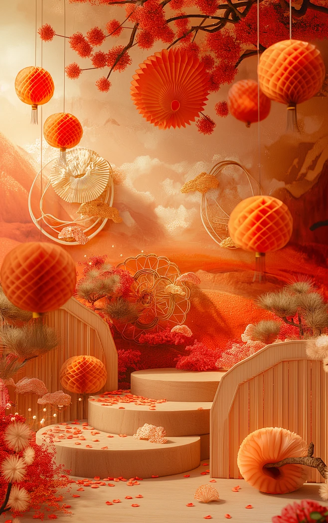 中式喜庆春节场景背景-花瓣网