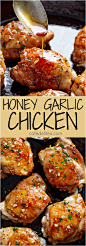 Sticky and Easy Honey Garlic Chicken made simple, with the most amazing 5-ingredient honey garlic sauce that is so good you’ll want it on everything! | http://cafedelites.com: 