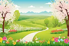 绿树蓝天插画背景图