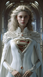 The epic 3D portrait of Supergirl, dressed in white attire and adorned with gorgeous and surreal intricate details , wide-angle view , Half body composition , shinycinematic , artstation