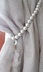 made to order PEARLS and cystals Two decorative curtain tiebacks - drapery holder - tie backs curtain, vintage drops: 